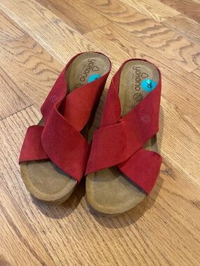 Yokono Red Suede Crossband Slide Sandals